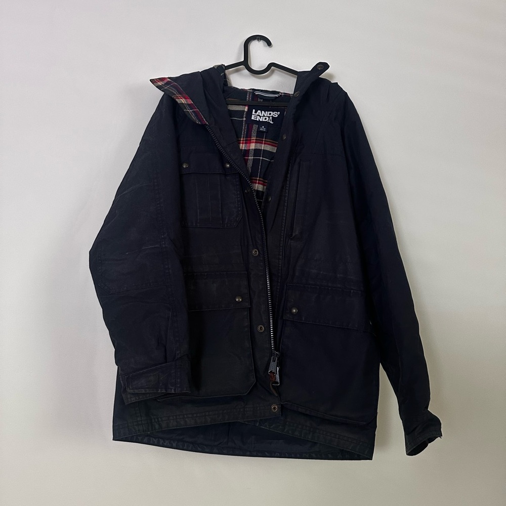 Lands' End Navy Blue Military Field Jacket with Hood